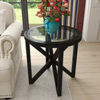 Glass-Top Table with Wood Base