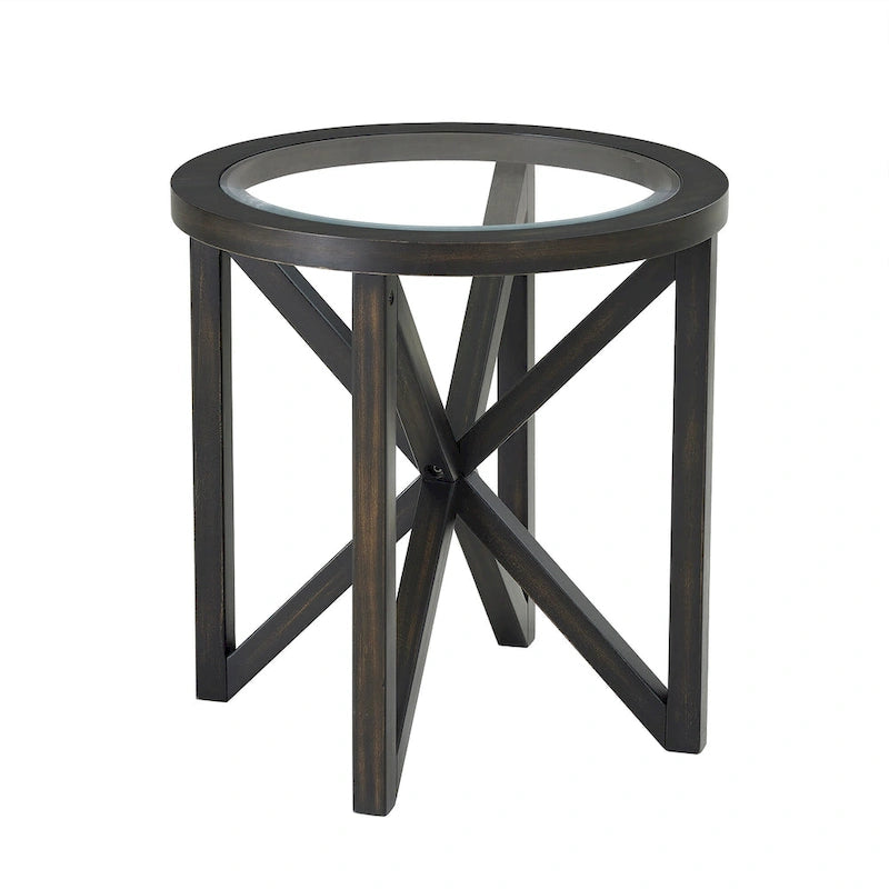 Glass-Top Table with Wood Base