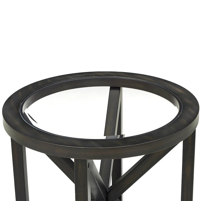 Glass-Top Table with Wood Base