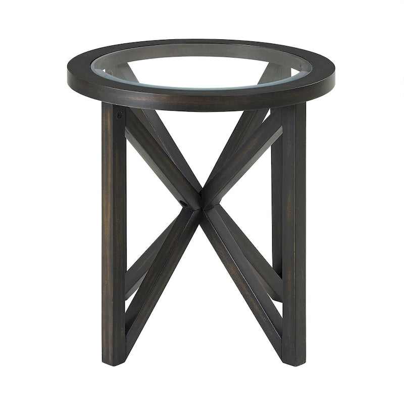 Glass-Top Table with Wood Base