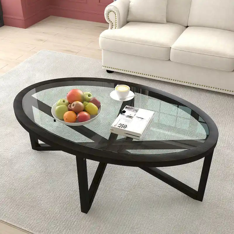 Glass-Top Table with Wood Base