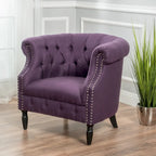 Tufted Fabric Club Chair with Studded Arms