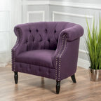 Tufted Fabric Club Chair with Studded Arms