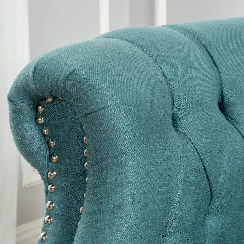 Tufted Fabric Club Chair with Studded Arms