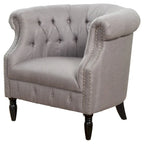 Tufted Fabric Club Chair with Studded Arms