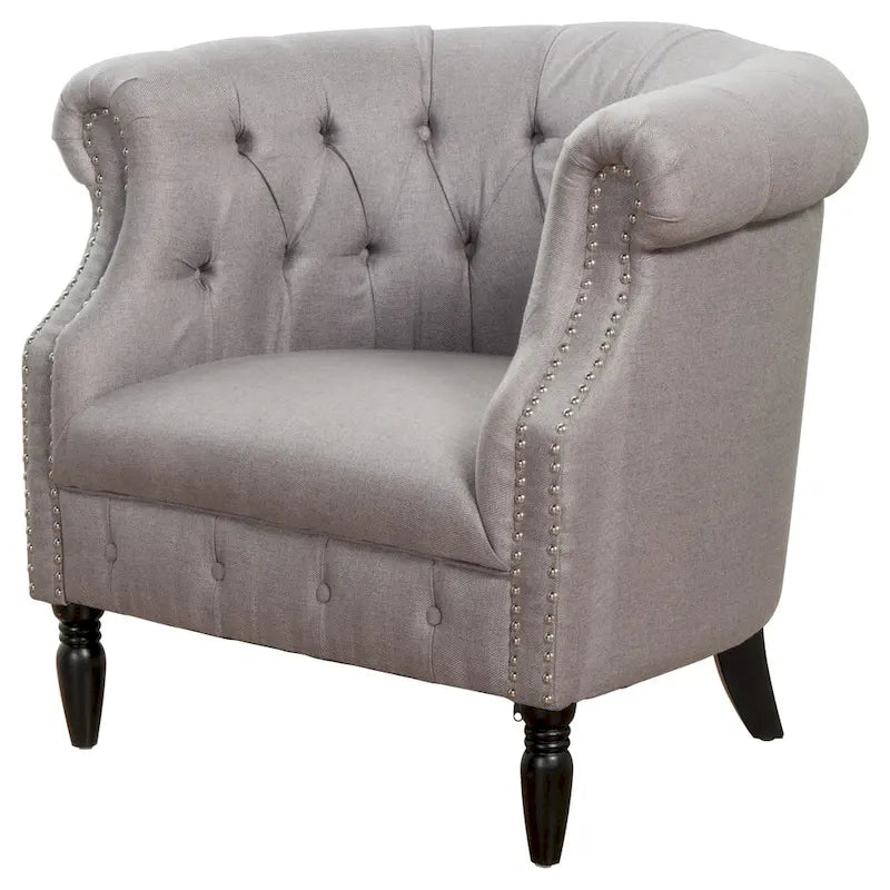 Tufted Fabric Club Chair with Studded Arms