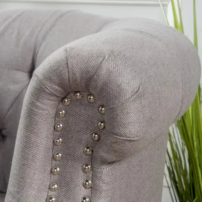 Tufted Fabric Club Chair with Studded Arms