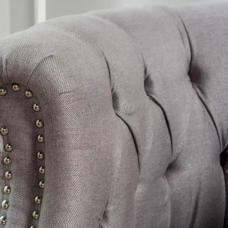 Tufted Fabric Club Chair with Studded Arms