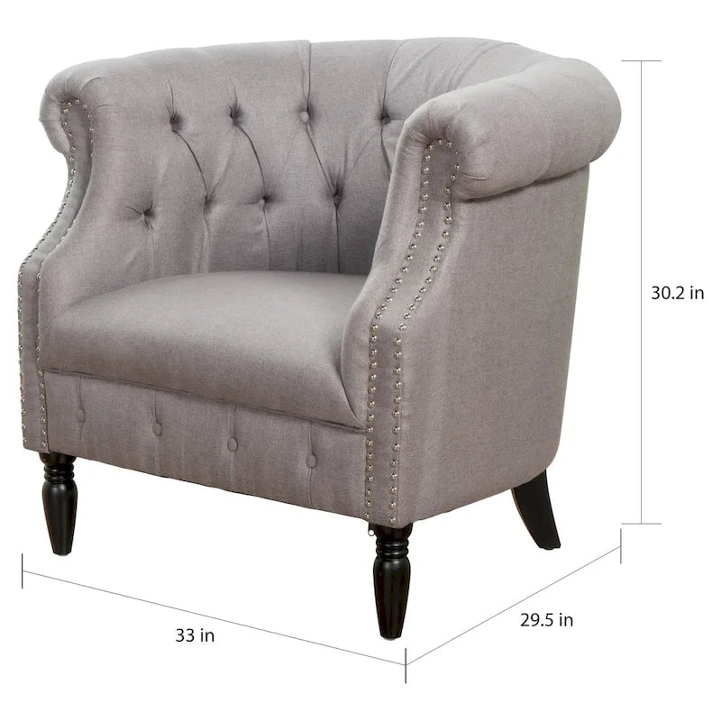 Tufted Fabric Club Chair with Studded Arms