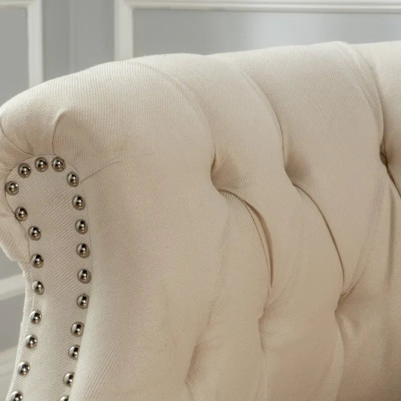 Tufted Fabric Club Chair with Studded Arms