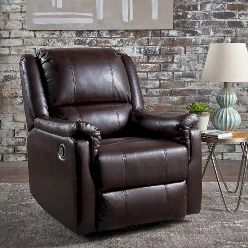Faux Leather Swivel Gliding Recliner Chair