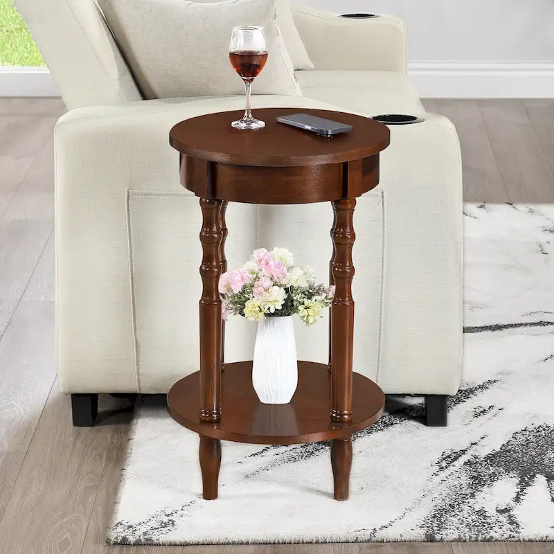Oval End Table with Lower Shelf