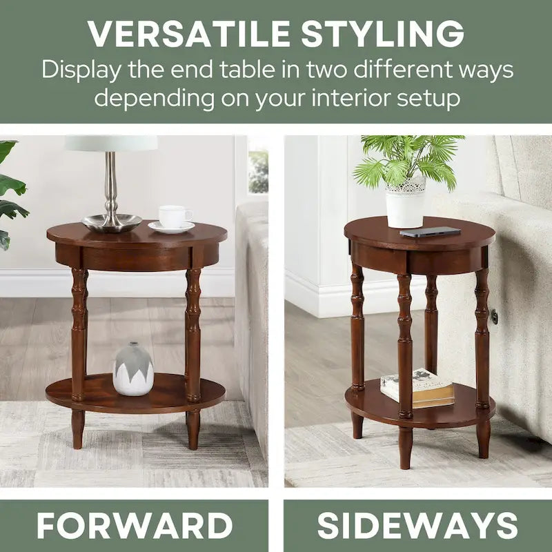 Oval End Table with Lower Shelf