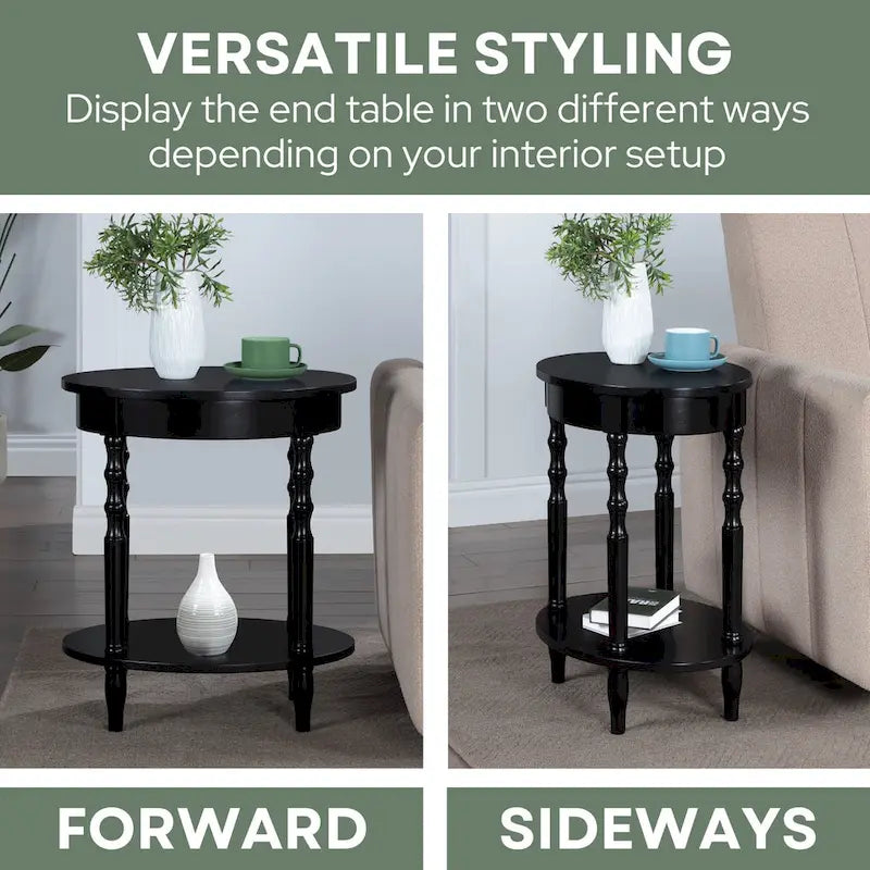 Oval End Table with Lower Shelf