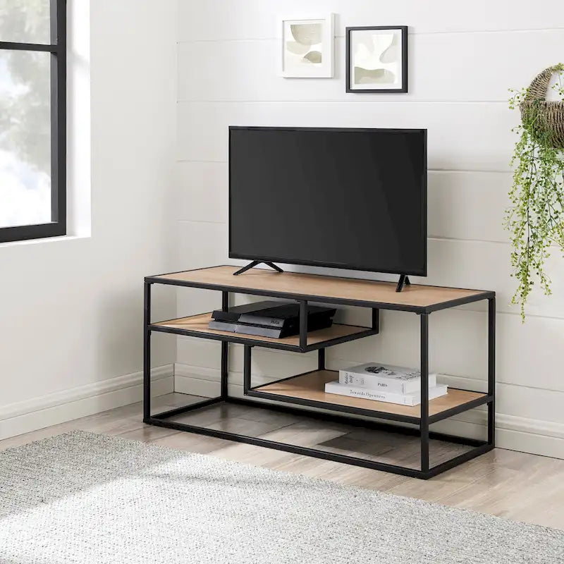 Modern TV Stand with Two Floating Shelves
