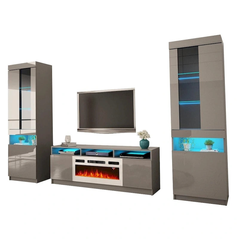 Modern Wall Unit Electric Fireplace Entertainment Center