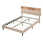 Upholstered Platform Bed with Storage Headboard and USB Ports
