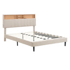 Upholstered Platform Bed with Storage Headboard and USB Ports