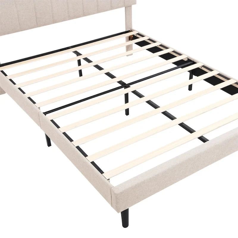 Upholstered Platform Bed with Storage Headboard and USB Ports