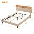 Upholstered Platform Bed with Storage Headboard and USB Ports