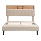 Upholstered Platform Bed with Storage Headboard and USB Ports