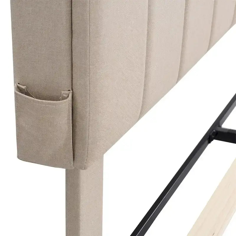 Upholstered Platform Bed with Storage Headboard and USB Ports