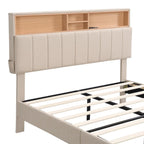 Upholstered Platform Bed with Storage Headboard and USB Ports