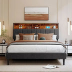 Upholstered Platform Bed with Storage Headboard and USB Ports