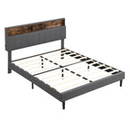 Upholstered Platform Bed with Storage Headboard and USB Ports