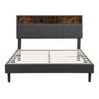 Upholstered Platform Bed with Storage Headboard and USB Ports