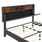 Upholstered Platform Bed with Storage Headboard and USB Ports