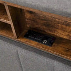 Upholstered Platform Bed with Storage Headboard and USB Ports