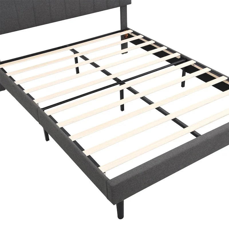 Upholstered Platform Bed with Storage Headboard and USB Ports