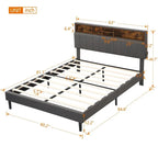 Upholstered Platform Bed with Storage Headboard and USB Ports
