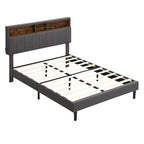 Upholstered Platform Bed with Storage Headboard and USB Ports