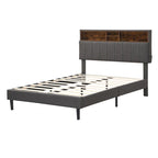 Upholstered Platform Bed with Storage Headboard and USB Ports