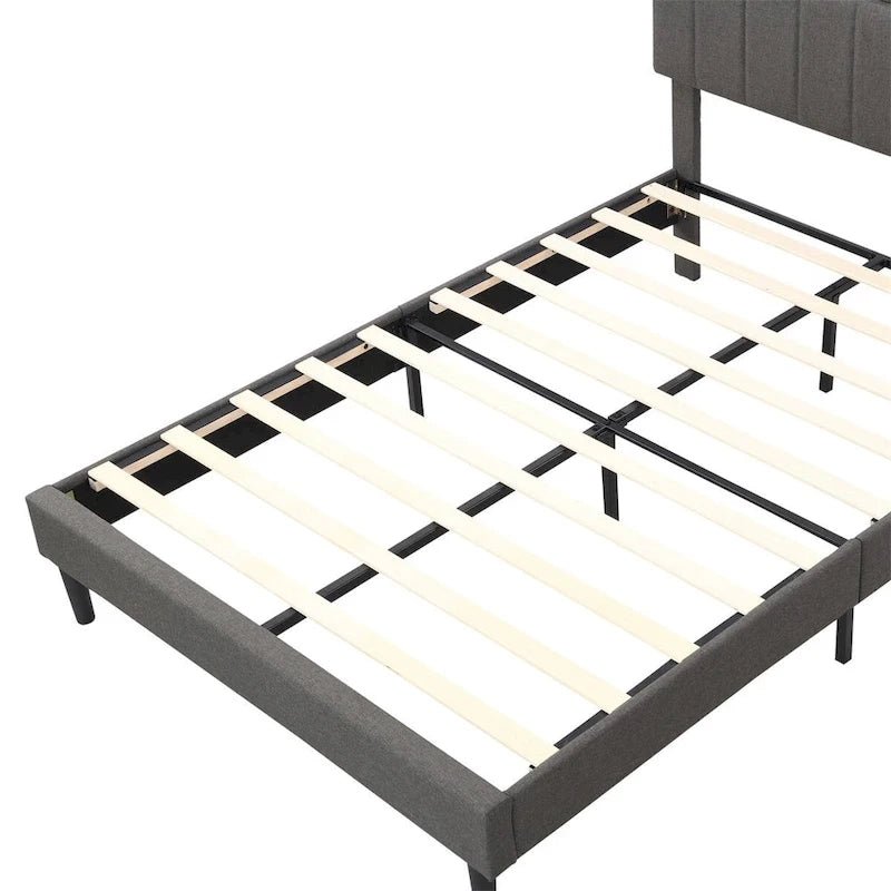 Upholstered Platform Bed with Storage Headboard and USB Ports