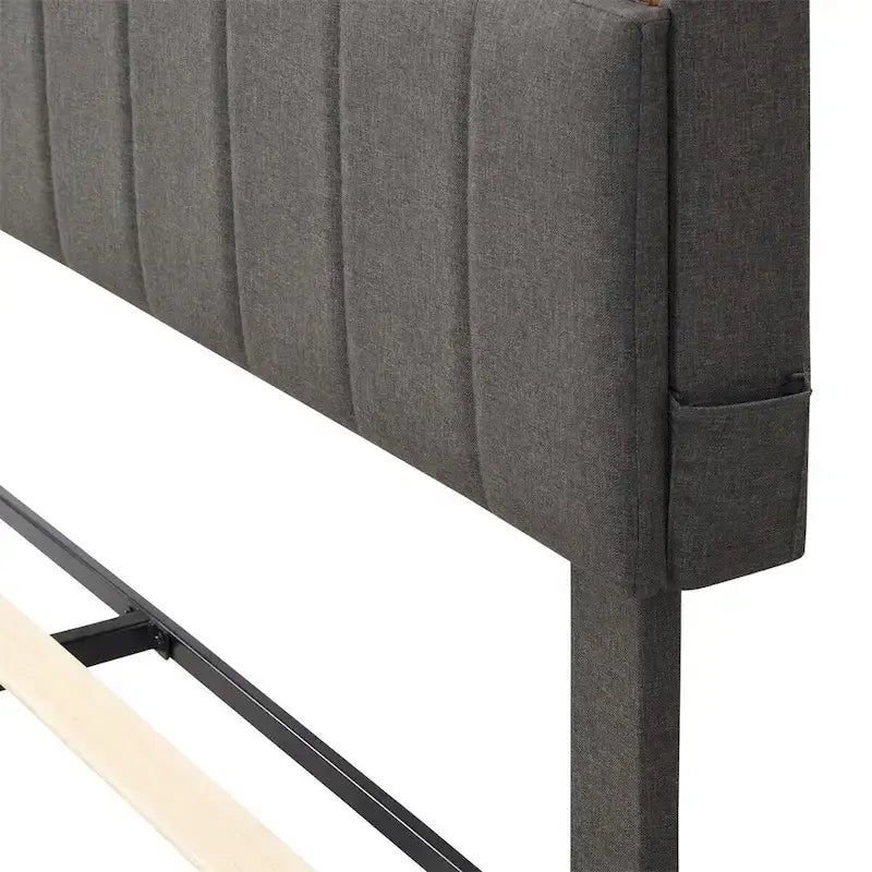 Upholstered Platform Bed with Storage Headboard and USB Ports