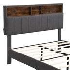 Upholstered Platform Bed with Storage Headboard and USB Ports