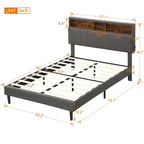 Upholstered Platform Bed with Storage Headboard and USB Ports