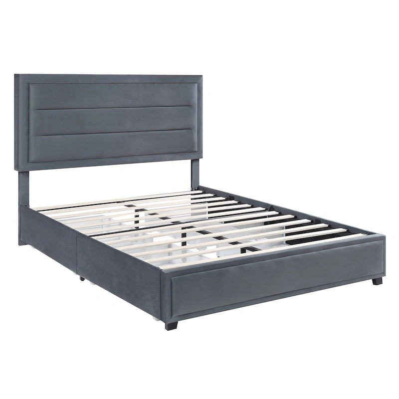 Upholstered Platform Bed with Four Underbed Drawers