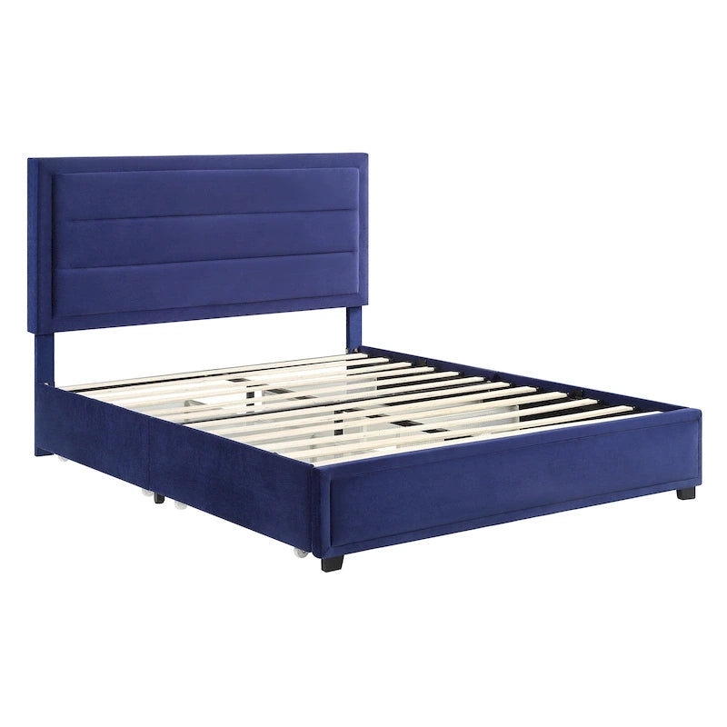 Upholstered Platform Bed with Four Underbed Drawers