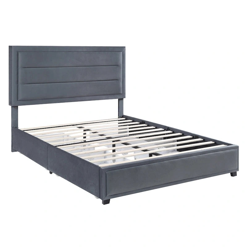 Upholstered Platform Bed with Four Underbed Drawers