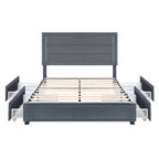 Upholstered Platform Bed with Four Underbed Drawers