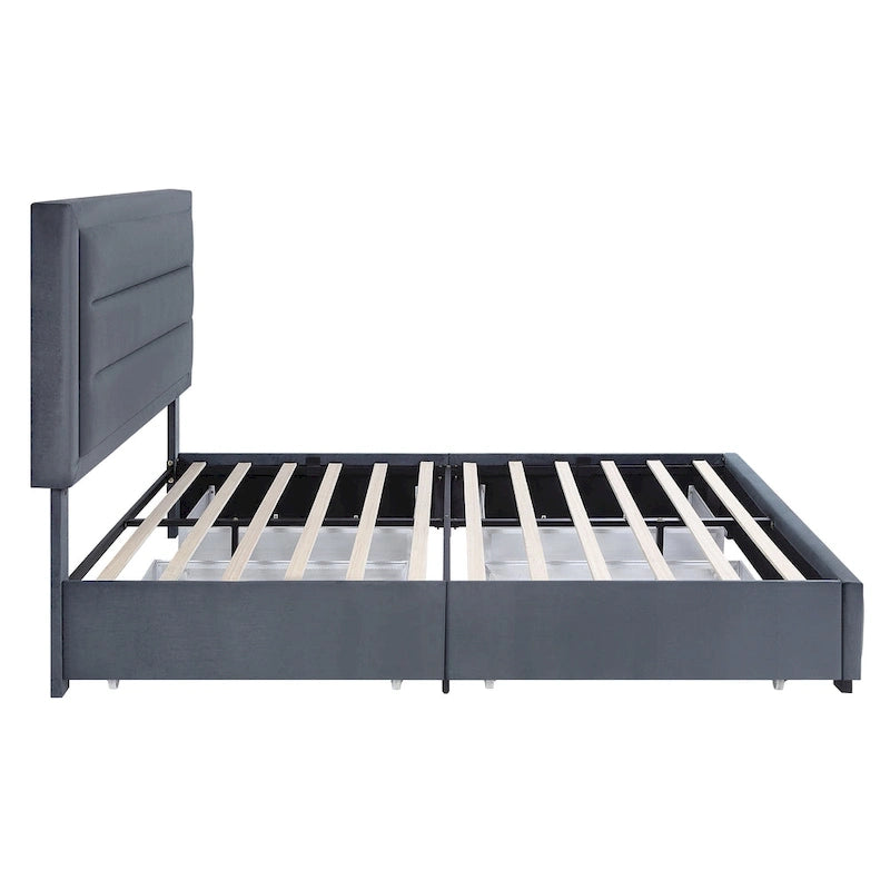 Upholstered Platform Bed with Four Underbed Drawers