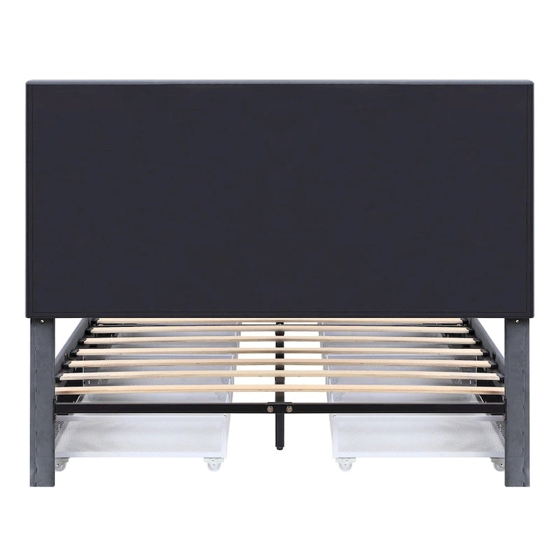 Upholstered Platform Bed with Four Underbed Drawers