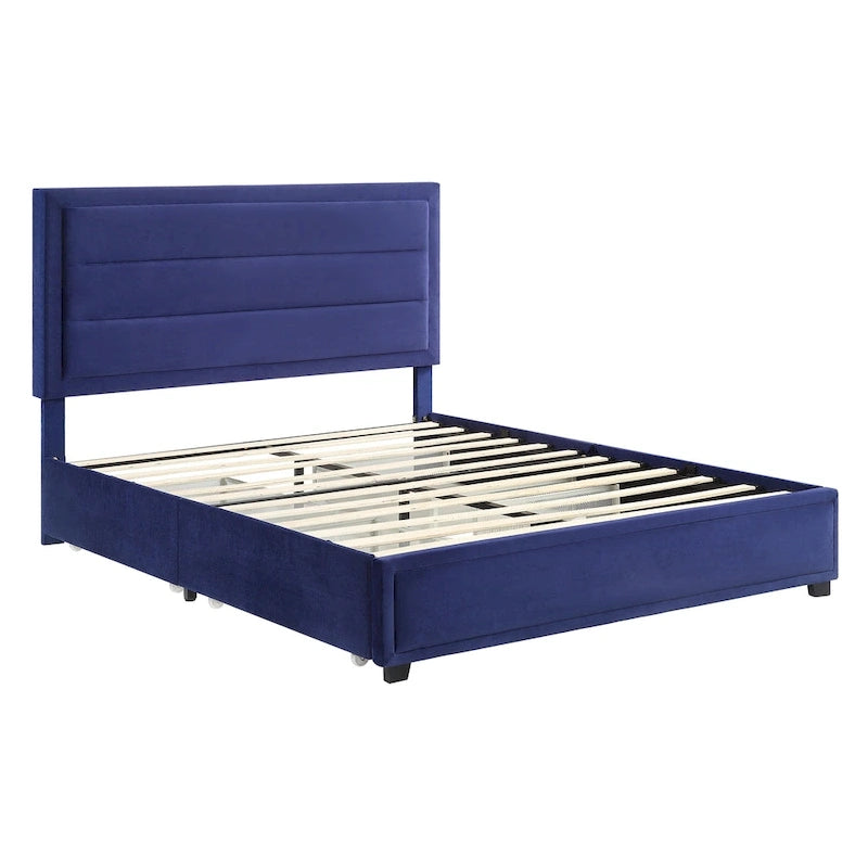 Upholstered Platform Bed with Four Underbed Drawers