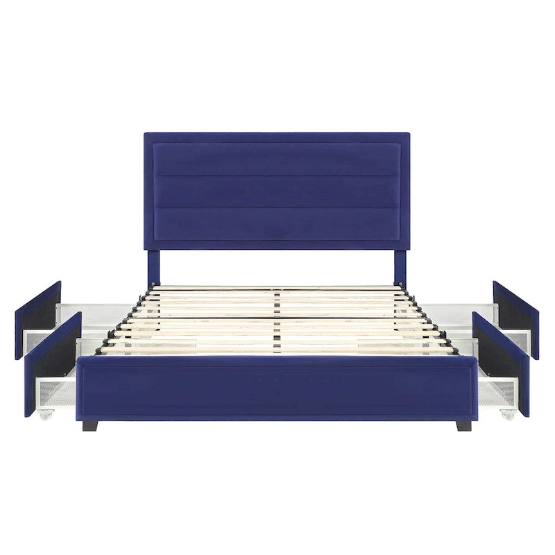 Upholstered Platform Bed with Four Underbed Drawers