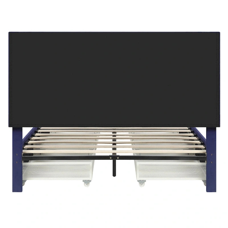 Upholstered Platform Bed with Four Underbed Drawers