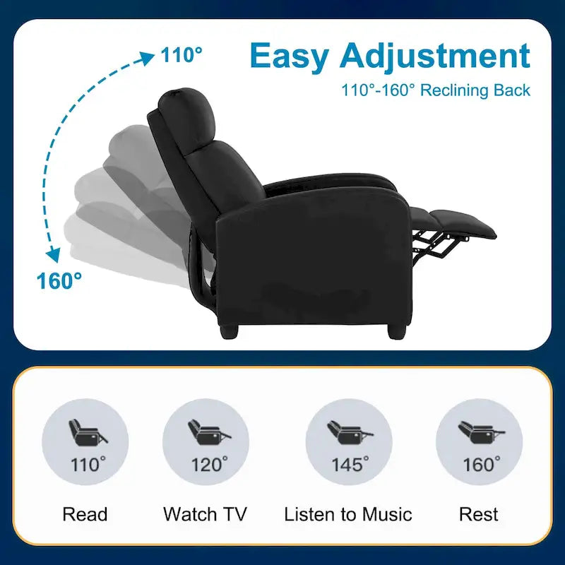 Black Faux Leather Recliner with 2-Point Massage